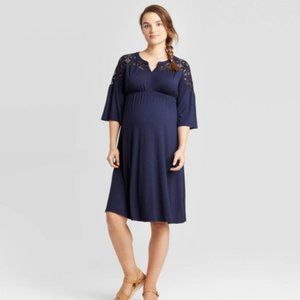 Isabel Maternity 3/4 Sleeve Lace Yoke Knit Dress